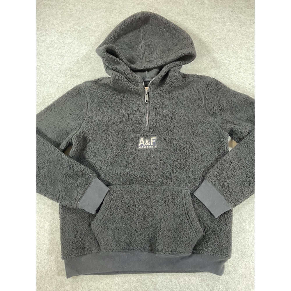 Abercrombie Kids Sherpa Fleece Quarter Zip Hoodie Black Size 13/14 Pullover 2633